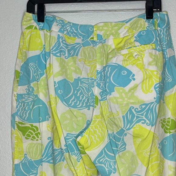 Lilly Pulitzer Vintage Fish Print Glow‎ Crop Pants Green Blue Size 10 Cotton - Picture 6 of 7